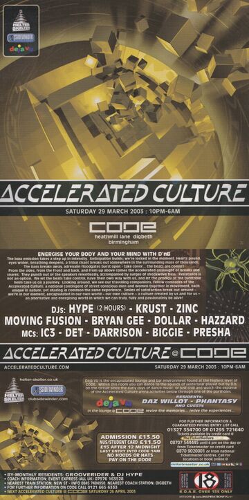 2003-03-29 - Accelerated Culture, Code, Birmingham, flyer front and rear.jpg